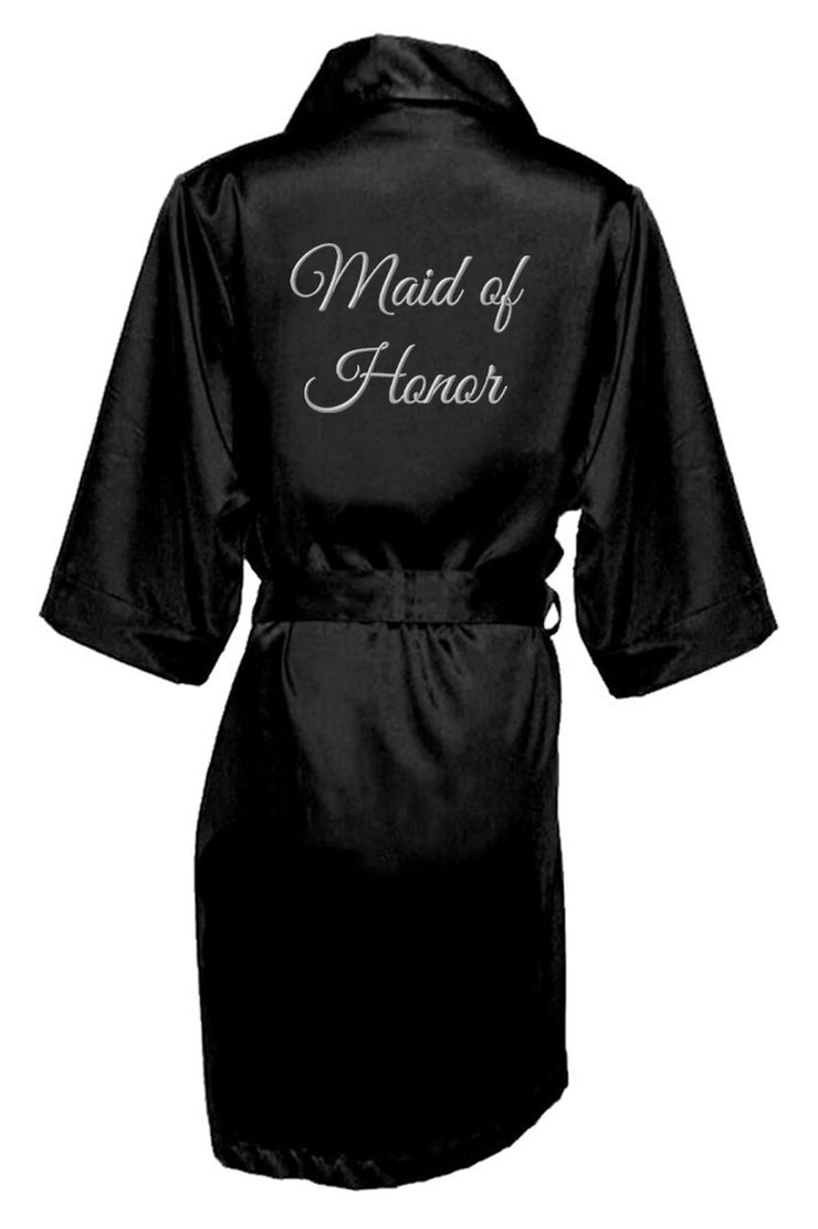 SILVER THREAD EMBROIDERED MAID OF HONOR SATIN ROBE