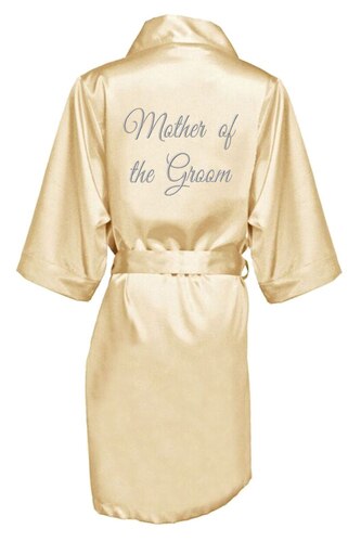 SILVER THREAD EMBROIDERED MOTHER OF THE GROOM SATIN ROBE
