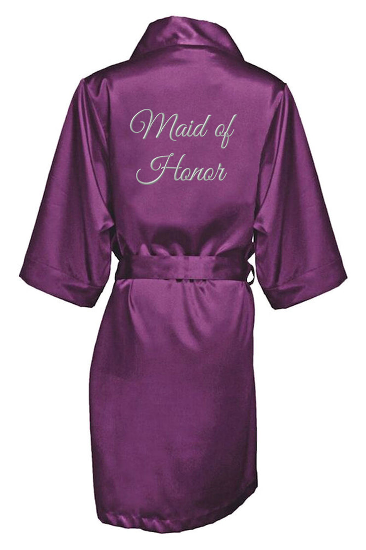 SILVER THREAD EMBROIDERED MAID OF HONOR SATIN ROBE