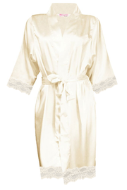 BLANK SATIN ROBE WITH MATCHING LACE TRIM