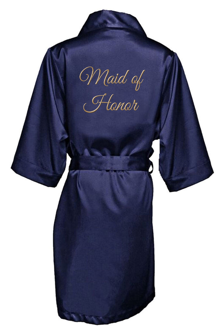 GOLD THREAD EMBROIDERED MAID OF HONOR SATIN ROBE